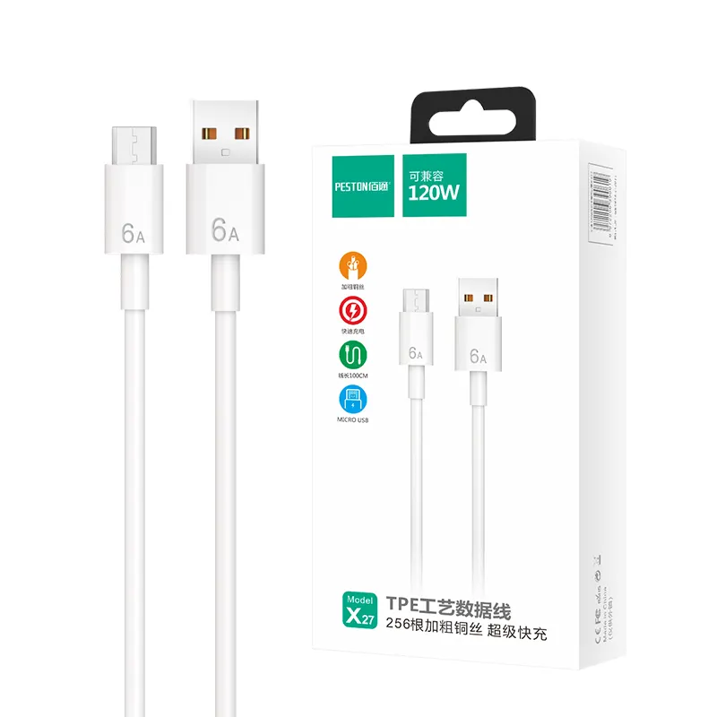 PESTON X29 제조업체 도매 가격 고품질 고속 충전 6a 유형 C USB 데이터 케이블