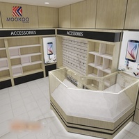 Comptoir d'exposition innovant pour accessoires de téléphonie mobile, en bois peint