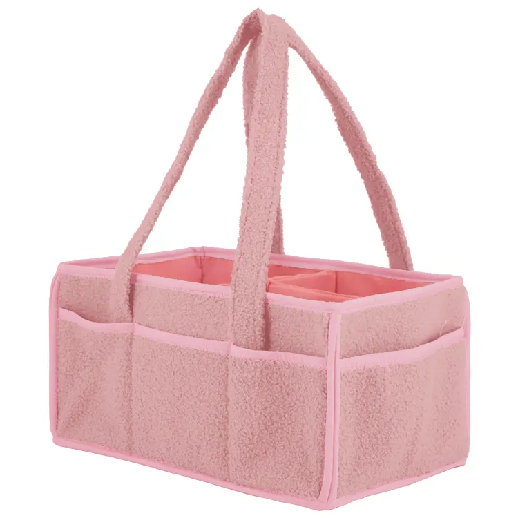 Customized Large Teddy Velvet Baby Essential Diaper Caddy Bin Nappy Organizer Nursery Storage Basket for Stroll Travel Home