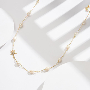 <span class=keywords><strong>Collana</strong></span> Girocollo con <span class=keywords><strong>Perle</strong></span> di Riso Naturali d'Acqua Dolce Stile Oceano e Stella Marina, Catena Regolabile in Argento Sterling 925 per Donna - Product Image 4