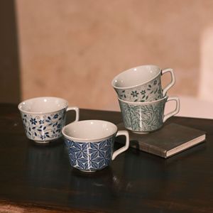 <span class=keywords><strong>Tasse</strong></span> à café en céramique bleue à motif floral <span class=keywords><strong>vintage</strong></span>, mug à latte art à large ouverture effet craquelé, <span class=keywords><strong>tasse</strong></span> à thé de bureau - Product Image 2