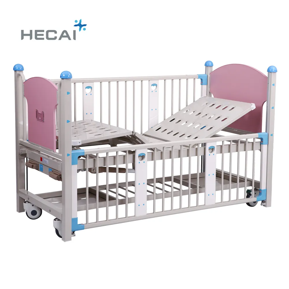 Cama de hospital epoxi manual de una manivela para niños, cama con riel lateral protector, barata