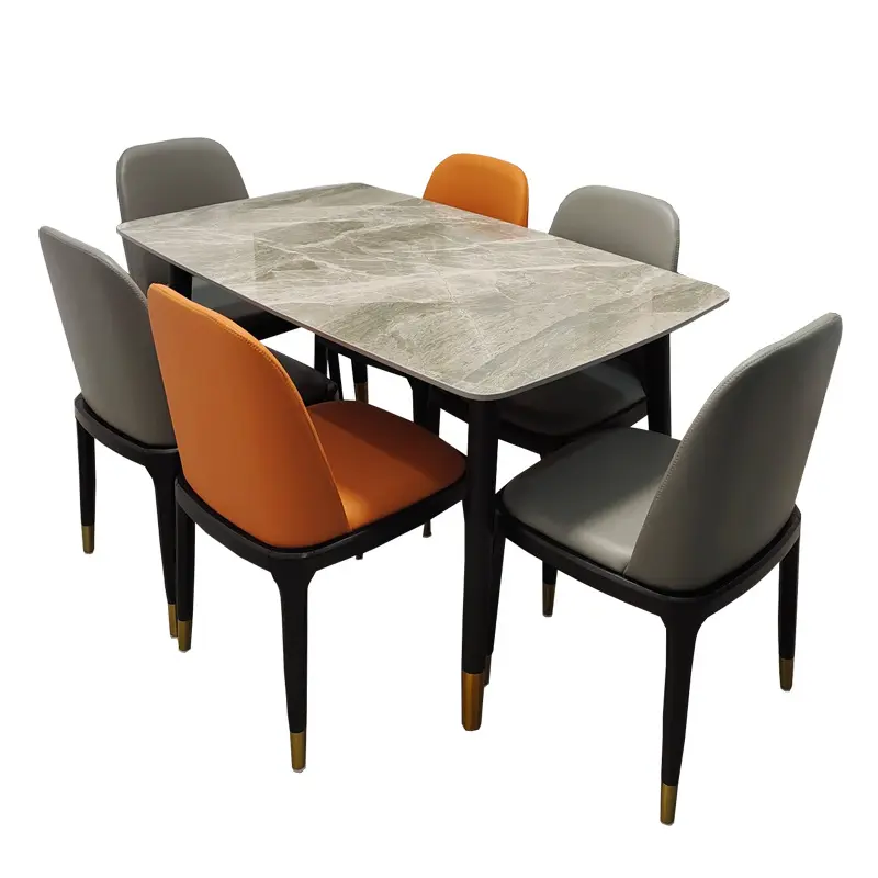 Licht Luxe Rock Plaat Massief Houten Eettafel En Stoel Combinatie Moderne Nordic Rechthoekige Tafel 6 Familie Eetkamer Tafel