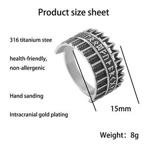 yunnique Viking Warrior <b>Ring</b> <b>Titanium</b> Steel Crown Shape Men's Punk Jewelry Gift Silver Color Geometric Design - Product Image 2