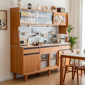 Solid Wood <b>Sideboard</b> <b>Kitchen</b> Cabinet With Glass Doors Modern Integrated Storage <b>For</b> Home <b>Kitchen</b> - Product Image 1