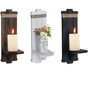 Cross-border wooden candlestick <b>wall</b>-<b>mounted</b> <b>shelf</b>, homestay <b>wall</b> ornament, ebony country style candlestick - Product Image 5