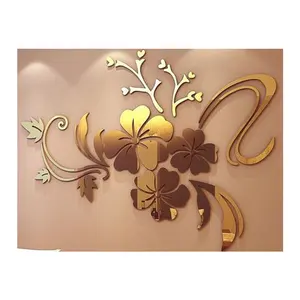Hoa 3D Acrylic dán tường Acrylic giường phòng gương tường Sticker vàng gương tường Sticker cho trang trí nội thất