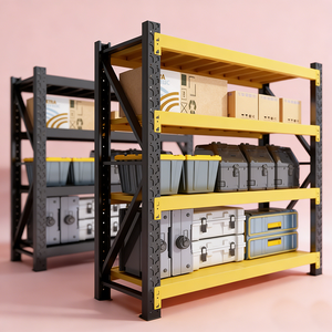 מדפי אחסון מתכת למחסן, 4 שכבות מתכווננות, 2000*600*2000 מ\\\"מ, מדף אחסון בינוני - Product Image 1