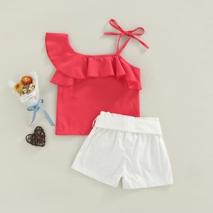 2022 estate nuovo Set da ragazza europea e americana abito a spalla obliqua tinta unita pantaloncini <span class=keywords><strong>bianchi</strong></span> caldi Set due pezzi da ragazza - Product Image 4