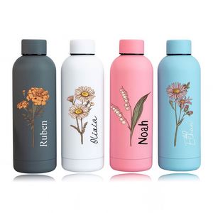 <b>Personalised</b> Stainless Steel <b>Water</b> <b>Bottle</b> with Name, Custom Birth Flower Insulated Tumbler, Bridesmaids Gifts, Birthday Gift - Product Image 1