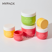 MYPACK 180g 12oz Récipients ronds roses Gommage corporel pour animaux de compagnie Crème glacée Masque capillaire Emballage Pot en plastique avec couvercles à rabat et cuillère