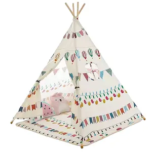 爱树儿童免费空间四极儿童玩帐篷100棉帆布茶叶带幼儿木制室内茶叶袋玩具Oem