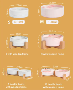 Mangkuk anjing keramik tugas berat bergaya desain anti tumpah kayu bambu alami ramah lingkungan desain bulat sederhana untuk anjing - Product Image 5