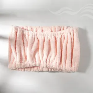 GLOWAY Produits de soin de la peau Bandeau de beauté rose à large bande Bandeau élastique en microfibre pour le lavage du visage pour femmes Spa