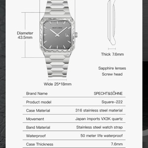 Luxury Brand New Arrivals 222 Square Men's Wrist <b>Watch</b> Stainless Steel VH31 Sweep Quartz Movt Male Sport <b>Watches</b> - Product Image 6