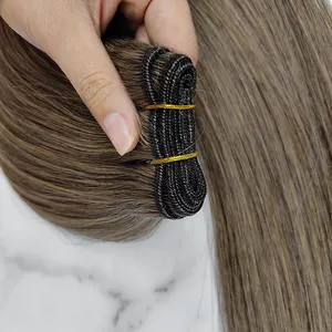Wholesale human hair extensions with Natural fine hair light brown color machine weft human