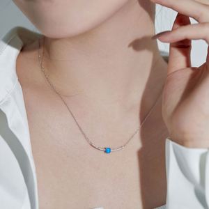 Dylam Elegant Luxury Women Fine Jewelry Sterling Silver Gemstone 5a Cubic Zirconia Blue White Synthetic <b>Opal</b> Pendant <b>Necklace</b> - Product Image 3