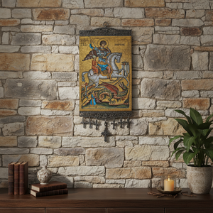 Tapiz de Pared de 20 cm con Tela Turca Tejida con Diseño de Icono de San Jorge, de Turquía - Product Image 3