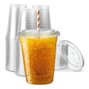 Disposable Smoothie Cups Disposable PET Ice Coffee Cups Disposable PET plastic Milkshake Cup with lids Restaurant Package