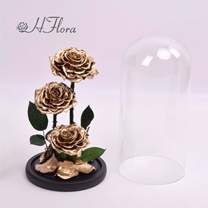 Hflora Vente en gros de boîtes cadeaux personnalisées avec dôme en verre et rose préservée, arrangement floral éternel longue durée pour la Saint-Valentin, la fête des mères - Product Image 3