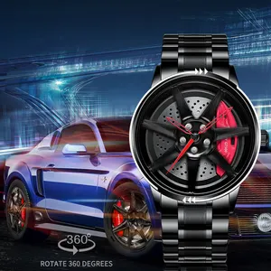 Drop Shipping Men Watches Quartz Wrist Racing Engine Rim Hub Steering Clock rs Chrono Car Wheel Spinning Watch