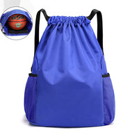 Sac à cordon promotionnel réutilisable en polyester à motif lettres, idéal pour la gym, le sport et l'école, en tissu Oxford imperméable avec poches