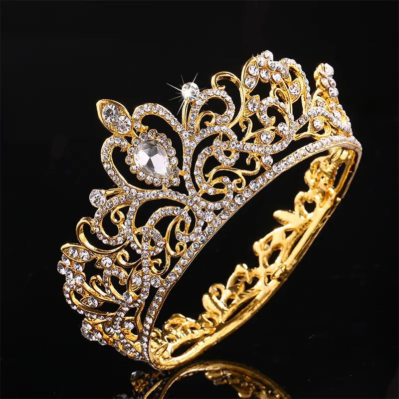 Cao cấp mini Tiara bánh Topper vàng pha lê ngọc trai cổ điển bánh cưới vương miện sinh nhật bé tắm bánh Topper trang trí