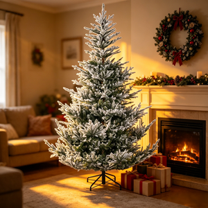 Árbol de Navidad Artificial de <span class=keywords><strong>Abeto</strong></span> con Nieve Artificial de Primera Calidad, Follaje Verde <span class=keywords><strong>Natural</strong></span>, Soporte Metálico Plegable, Decoración Navideña - Product Image 1