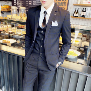 Costume trois pièces pour <span class=keywords><strong>homme</strong></span>, style coréen, à carreaux, coupe ajustée, simple boutonnage, <span class=keywords><strong>tenue</strong></span> professionnelle formelle, idéal pour le témoin de <span class=keywords><strong>mariage</strong></span> - Product Image 2