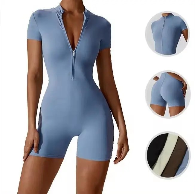 Nhà Máy Giá Một Mảnh Quần Short Tập Thể Dục Phòng Tập Thể Dục Bodysuits Tập Thể Dục Workout Yoga Bộ Dây Kéo Áo Liền Quần Phụ Nữ Tracksuit Phòng Tập Thể Dục Quần Áo