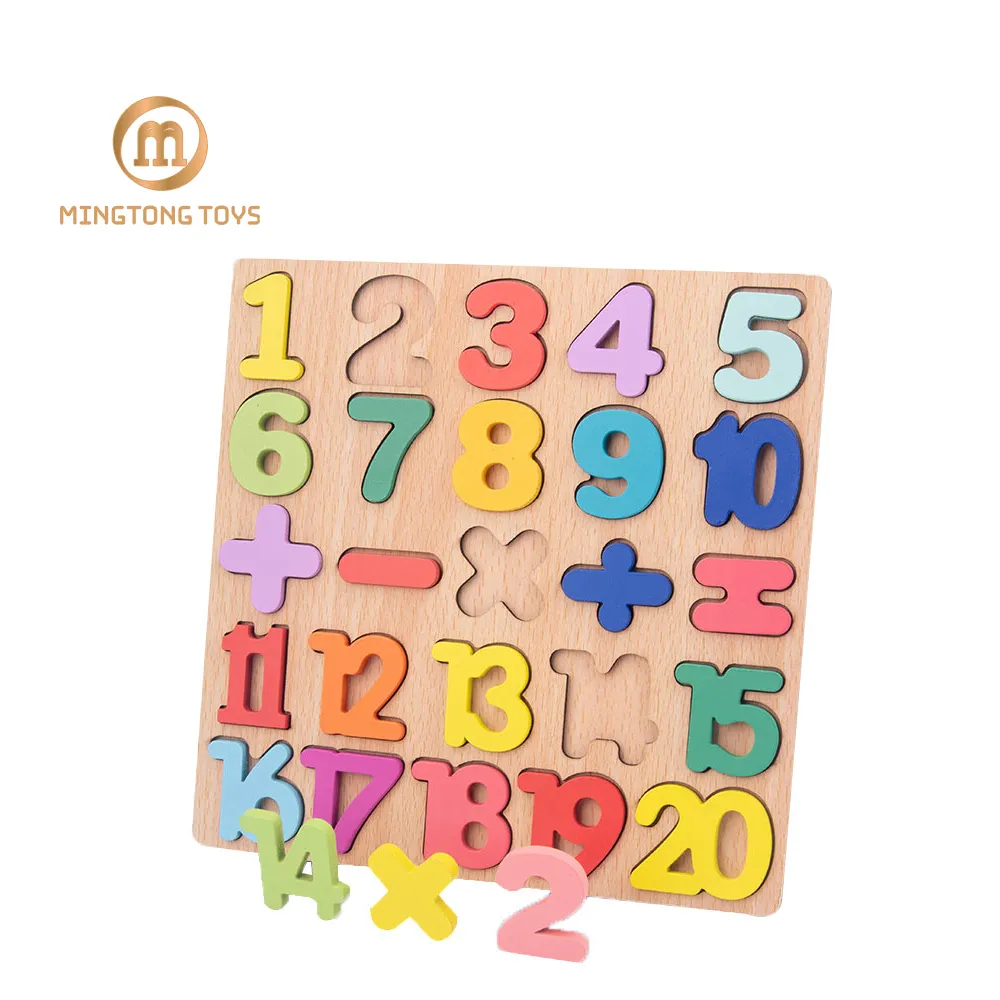 Quebra-cabeça de madeira para crianças, brinquedo educativo 3D Montessori com número do alfabeto colorido, placa de atividades de madeira