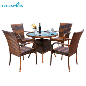 Popular rattan dining set stackable outdoor wicker furniture leisure combination balcony woven table and chair