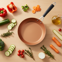 Ensemble de poêles à frire en aluminium forgé antiadhésif couleur cuivre avec couvercles en verre, poignées en silicone et acier inoxydable moderne, compatibles induction pour la cuisine domestique
