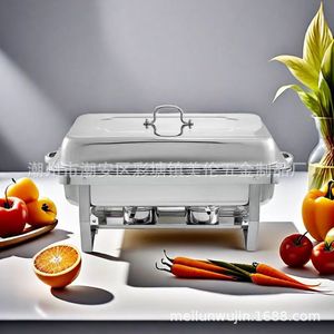 Recipiente para calentar comida de acero inoxidable, rectangular, tipo buffet, con quemador de alcohol para uso comercial y autoservicio. - Product Image 1