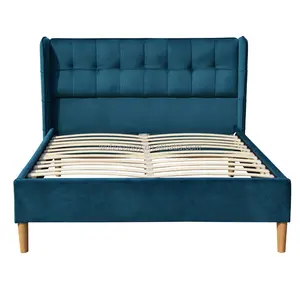 <span class=keywords><strong>Cama</strong></span> <span class=keywords><strong>continental</strong></span> de color azul Tamaño doble con armazón de <span class=keywords><strong>cama</strong></span> de madera contrachapada - Product Image 1