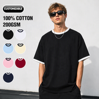 T-shirt décontracté pour homme, col rond, épaules tombantes, coupe ample, 100% coton 200 g/m², couleur contrastée, imprimé sur mesure