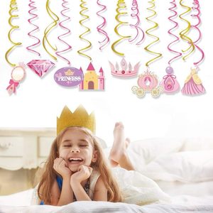 Princess Hanging Swirl Decorations Little Royal Queen Birthday Theme Pink Decor per bomboniere per Baby Shower da favola - Product Image 1
