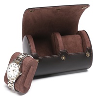 Étui de voyage rond en cuir Crazy Horse antique de luxe, respirant, avec logo personnalisé OEM ODM, pour montre, boîte de rangement individuelle pour homme