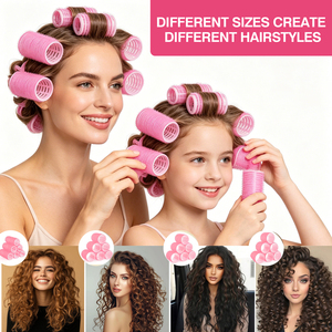 Set di bigodini per capelli senza calore rosa con velcro e fermagli, all'ingrosso - Product Image 1