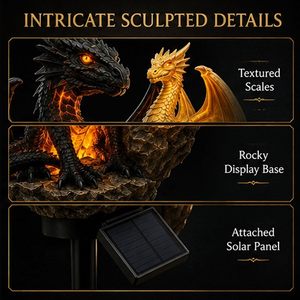 โคมไฟสวนพลังงานแสงอาทิตย์รุ่น Dragon Legacy Golden Ember รูปปั้นตกแต่งสวนสไตล์โกธิคยุคกลางแฟนตาซี สำหรับตกแต่งวันฮาโลวีน - Product Image 5