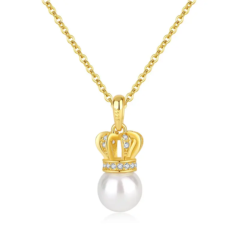 925 Sterling Silver Crown Shape Necklace Jewelry Cubic Zirconia Royal Crown Pearl Necklaces Pendant 18K Gold Necklace Jewellery