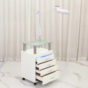 Tempered Glass Salon <b>Cart</b> with Four Drawers Beauty LED Light with Magnifying Mirror with UV Disinfection Lamp - Product Image 3