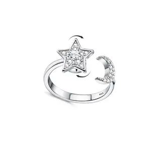 ספינר CZ כוכב ירח לקשקש טבעת תכשיטי 925 כסף אישית מתכוונן Rotatable נשים אנטי חרדה טבעת