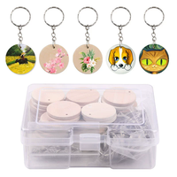 PAFU DIY Fournitures de loisirs créatifs, disques en bois vierges non finis, ensemble de porte-clés avec boîte de rangement