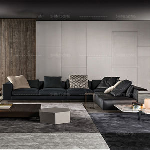 काले रंग आधुनिक डिजाइन सोफे चमड़े की सामग्री कमरे में रहने वाले फर्नीचर एल आकार सोफे लाउंज सोफे सोफे - Product Image 2