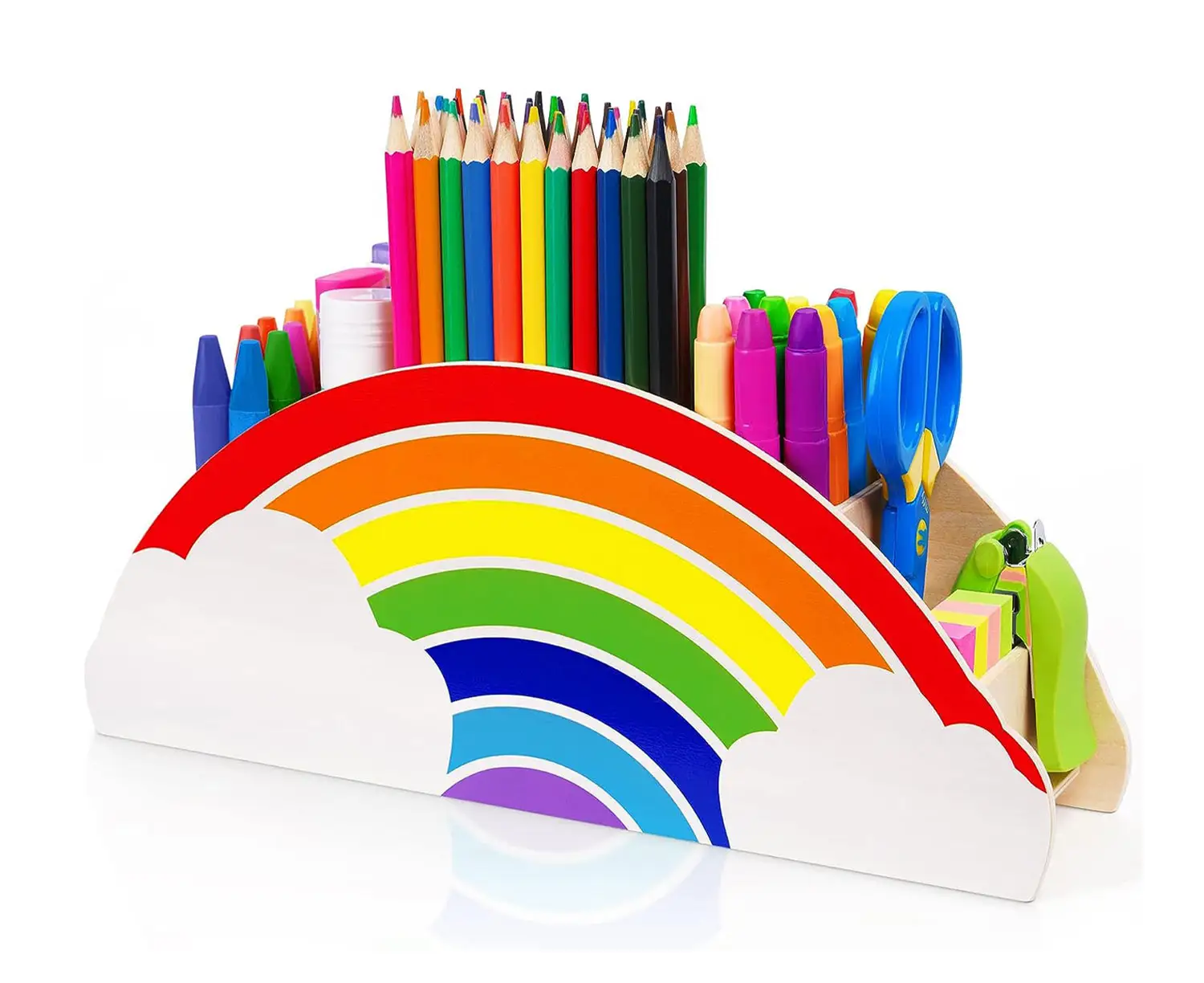 Rainbow wooden pen holder for desk Handcrafted custom multipurpose pen holder wood Classroom pen holders kids wooden