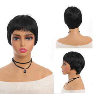 วิกผมสั้นตรง ยี่ห้อในประเทศ สี 1B เส้นใยคาเนคาลอน วิกผมสังเคราะห์แบบไม่ต้องใช้กาว สำหรับผู้หญิง สวมใส่ได้ทุกวัน - Product Image 1