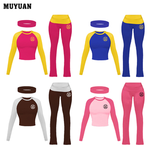 Nouvel ensemble <span class=keywords><strong>chic</strong></span> deux pièces pour femme, pantalon évasé à manches longues et blocs de couleur, idéal pour le streetwear, l'entraînement, les loisirs et le quotidien, avec logo personnalisé 2026 - Product Image 1