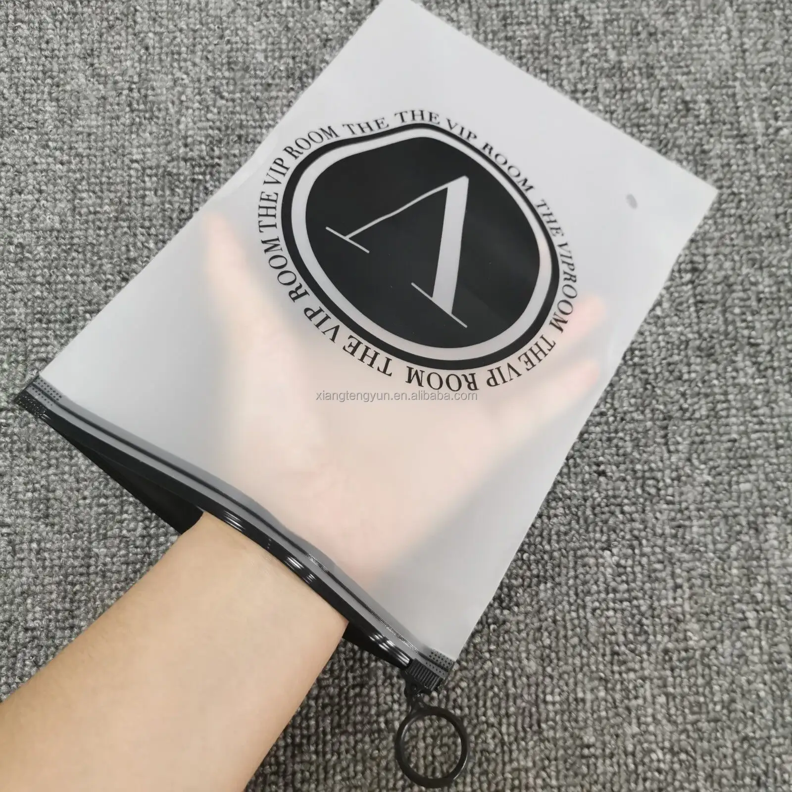 Custom Logo Print Zipper Lock Style Biodegradable Swimwear Bag Lingerie Packaging Black Zipper With Circle Ring