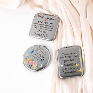 Miroir de poche personnalisé en argent, miroir pliable double face, miroir de maquillage en acier inoxydable avec logo - Product Image 1